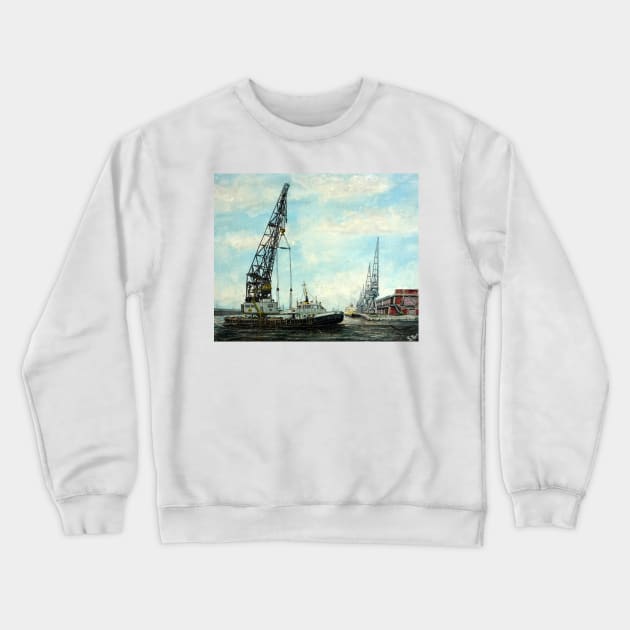 PLA CRANE SHIP SAMSON IN VICTORIA DOCKS  LONDON Crewneck Sweatshirt by MackenzieTar